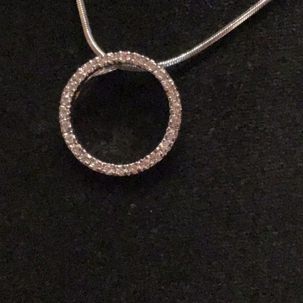 New Fashion Eternity Necklace rhodium plated,silver tone Clear CZ’S 16”L w/1 3/4 - Picture 2 of 2